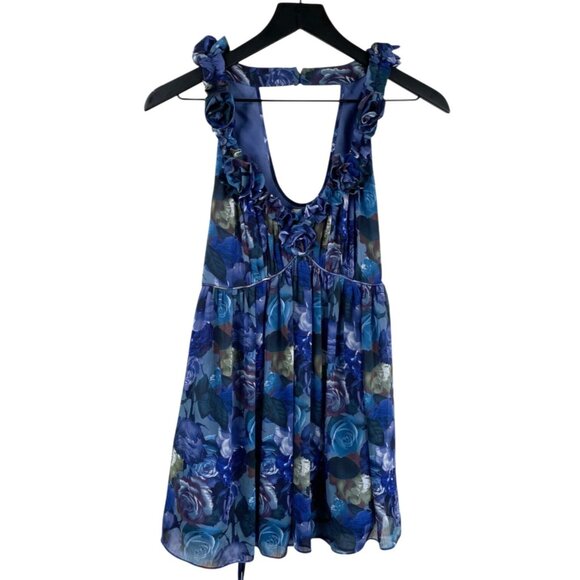 ECI New York Top Babydoll Sleeveless Floral Blue Sz 6 Whimsigoth Fairy 90's Y2K - Picture 1 of 10